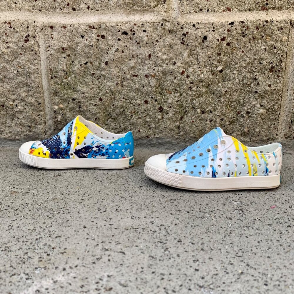 NATIVE Jefferson Paint Splash Shoes Kids 8 C8 Sneaker Natives Blue Slip On Shoe - Picture 5 of 8